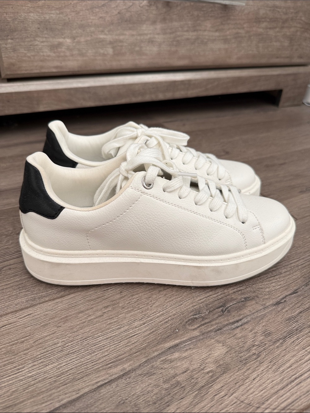 Steve Madden Cream Platform Sneakers with Black Heel